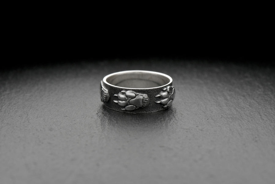 Realistic Wolf Paw Ring, Sterling Silver Animal Track Band, Wild Nature Gift, Totem Spirit Ring, Unisex Wide Band, Might Totem Rings __etsy:7444467914