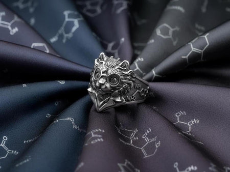 Scientist Cat Silver Ring – Avant Garde Sterling Silver Cat Jewelry | Intelligent Art Design Gift for Science Lovers and Cat Fans __etsy:7361384112