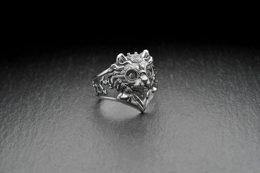 Scientist Cat Silver Ring – Avant Garde Sterling Silver Cat Jewelry | Intelligent Art Design Gift for Science Lovers and Cat Fans __etsy:7361384112