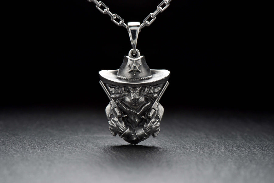 Sheriff Cat Sterling Silver Pendant – Cowboy Feline Necklace __etsy:7364380378