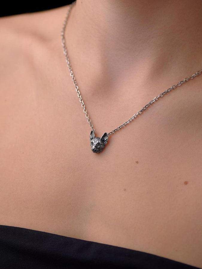 Sphynx Cat Silver Pendant – Gothic Sterling Silver Hairless Cat Necklace | Bold Jewelry Gift for Cat Lovers __etsy:7363919608