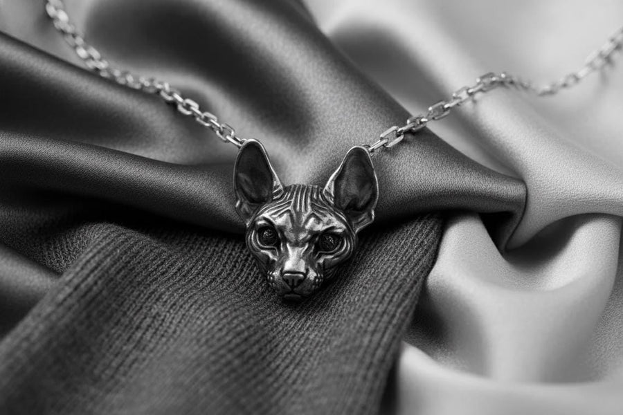 Sphynx Cat Silver Pendant – Gothic Sterling Silver Hairless Cat Necklace | Bold Jewelry Gift for Cat Lovers __etsy:7363919608