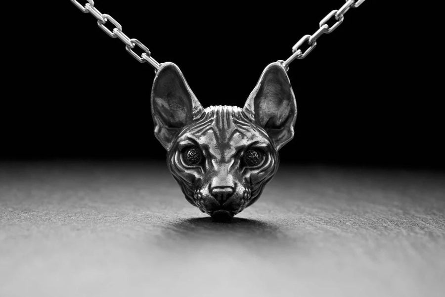 Sphynx Cat Silver Pendant – Gothic Sterling Silver Hairless Cat Necklace | Bold Jewelry Gift for Cat Lovers __etsy:7363919608