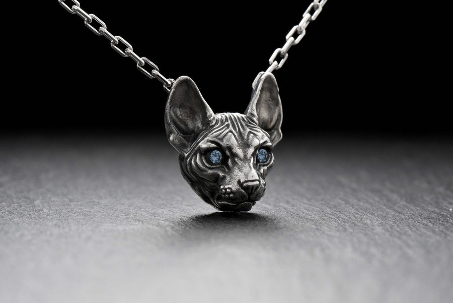 Sphynx Cat Silver Pendant – Gothic Sterling Silver Hairless Cat Necklace | Bold Jewelry Gift for Cat Lovers __etsy:7363919608