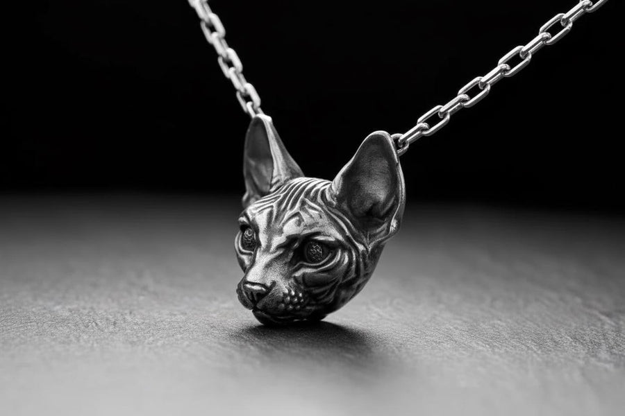 Sphynx Cat Silver Pendant – Gothic Sterling Silver Hairless Cat Necklace | Bold Jewelry Gift for Cat Lovers __etsy:7363919608