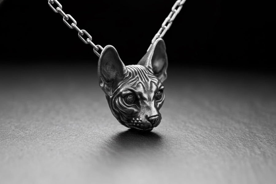 Sphynx Cat Silver Pendant – Gothic Sterling Silver Hairless Cat Necklace | Bold Jewelry Gift for Cat Lovers __etsy:7363919608