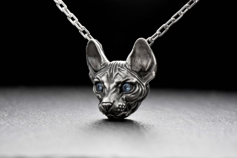 Sphynx Cat Silver Pendant – Gothic Sterling Silver Hairless Cat Necklace | Bold Jewelry Gift for Cat Lovers __etsy:7363919608