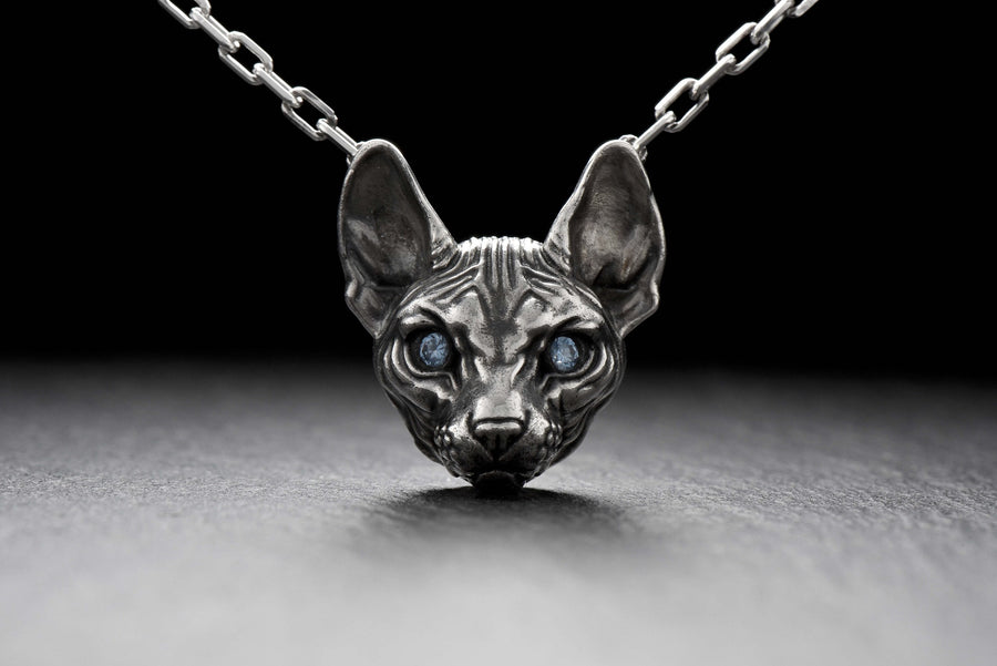 Sphynx Cat Silver Pendant – Gothic Sterling Silver Hairless Cat Necklace | Bold Jewelry Gift for Cat Lovers __etsy:7363919608