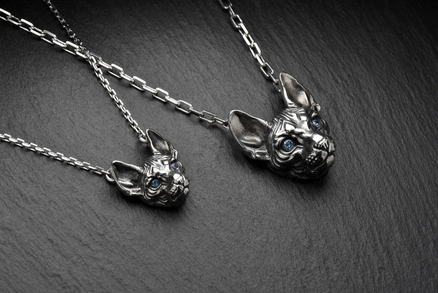 Sphynx Cat Silver Pendant – Gothic Sterling Silver Hairless Cat Necklace | Bold Jewelry Gift for Cat Lovers __etsy:7363919608