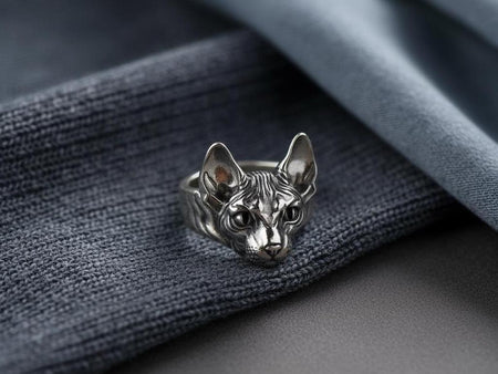 Sphynx Cat Silver Ring – Avant Garde Sterling Silver Cat Jewelry with Blue Eyes | Bold Modern Design Gift for Cat Lovers __etsy:7361900522