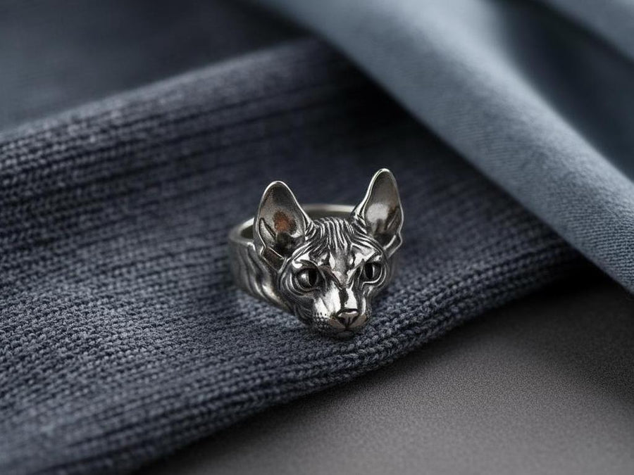 Sphynx Cat Silver Ring – Avant Garde Sterling Silver Cat Jewelry with Blue Eyes | Bold Modern Design Gift for Cat Lovers __etsy:7361900522