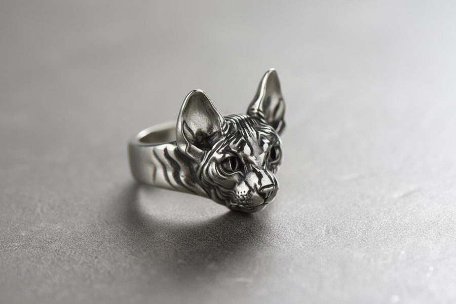 Sphynx Cat Silver Ring – Avant Garde Sterling Silver Cat Jewelry with Blue Eyes | Bold Modern Design Gift for Cat Lovers __etsy:7361900522