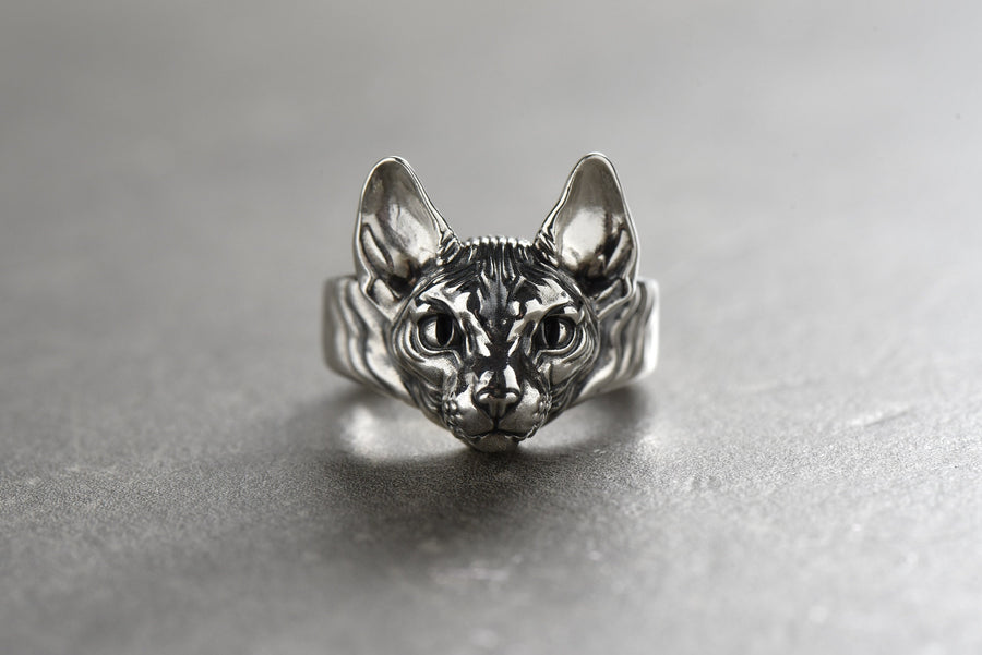 Sphynx Cat Silver Ring – Avant Garde Sterling Silver Cat Jewelry with Blue Eyes | Bold Modern Design Gift for Cat Lovers __etsy:7361900522