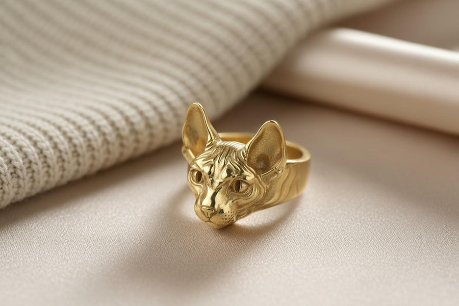 Sphynx Cat Silver Ring – Avant Garde Sterling Silver Cat Jewelry with Blue Eyes | Bold Modern Design Gift for Cat Lovers __etsy:7361900522