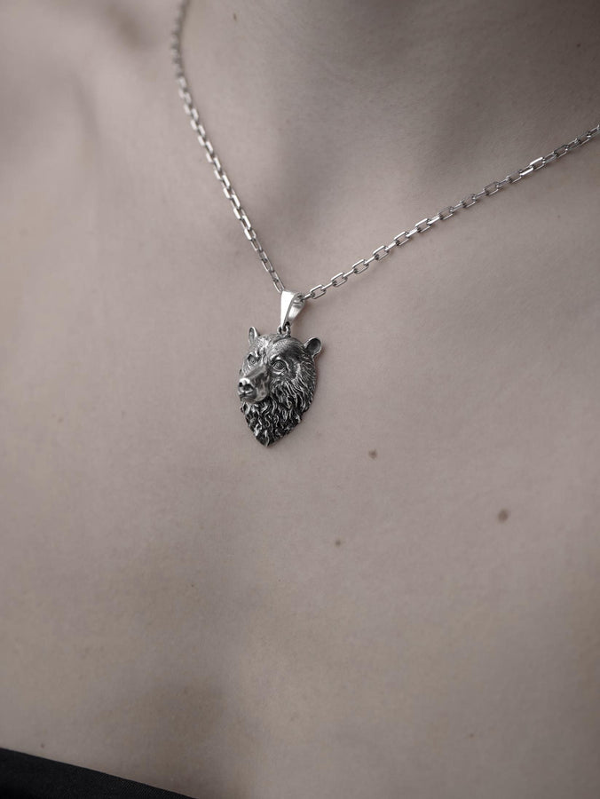 Sterling Silver Bear Skull Pendant Necklace: Gothic Grizzly Jewelry __etsy:7372508550