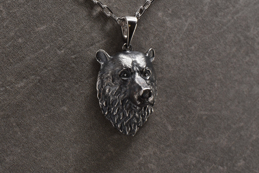 Sterling Silver Bear Skull Pendant Necklace: Gothic Grizzly Jewelry __etsy:7372508550