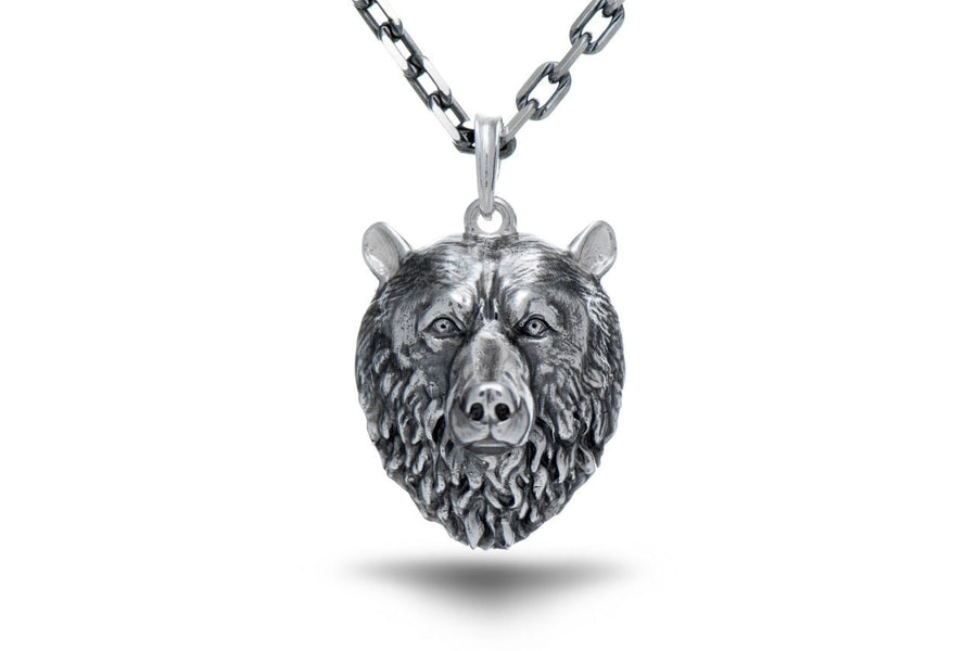 Sterling Silver Bear Skull Pendant Necklace: Gothic Grizzly Jewelry __etsy:7372508550