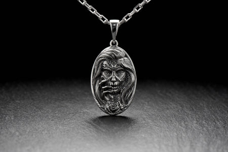 Sterling Silver Calavera Catrina Pendant: Handmade Skull Jewelry