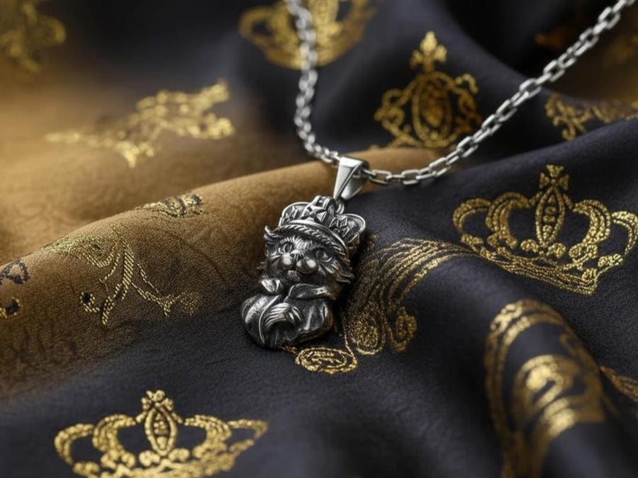Sterling Silver Cat King Pendant – Victorian Royal Necklace __etsy:7410085195
