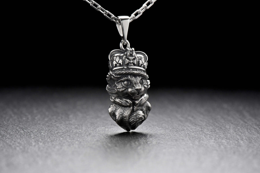 Sterling Silver Cat King Pendant – Victorian Royal Necklace __etsy:7410085195