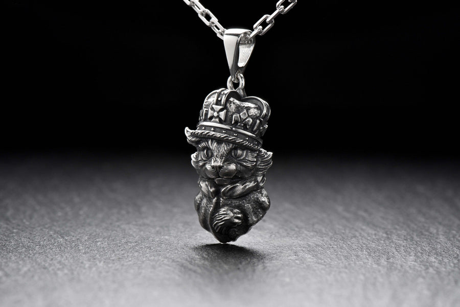 Sterling Silver Cat King Pendant – Victorian Royal Necklace __etsy:7410085195