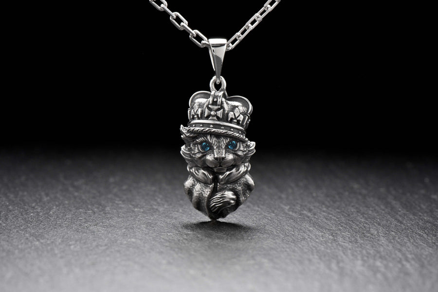 Sterling Silver Cat King Pendant – Victorian Royal Necklace __etsy:7410085195