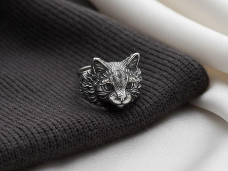 Sterling Silver Cat Ring: Realistic Feline Totem Jewelry __etsy:7408456605