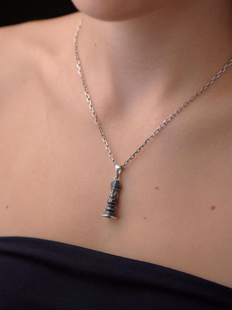 Sterling Silver Chess Bishop Pendant: Oxidized Chess Piece Jewelry