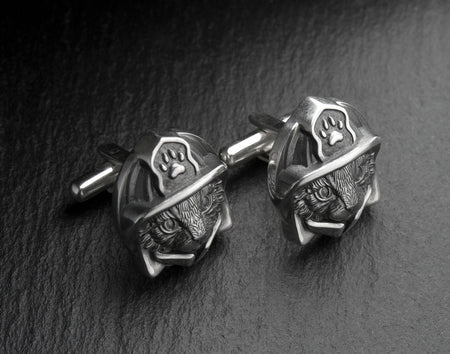 Sterling Silver Cufflinks Cat Fireman, Cat Jewelry, Cat Cufflinks, Handmade Pet Cufflinks, Pet Jewelry, Animal Cufflinks, Gift For Him