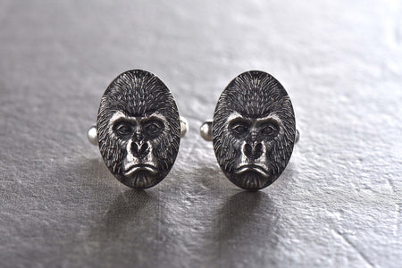 Sterling Silver Cufflinks Gorilla, Handmade Animal Jewelry, Animal Cufflinks, Gorilla Lovers Gift, Man Gift, Gift Idea, Gorilla Jewelry
