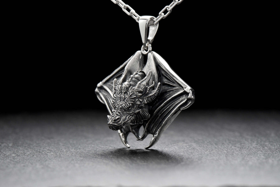 Sterling Silver Mighty Dragon Pendant, Dragon Jewelry, Handmade Dragon Pendant, Fantasy Lovers Gift, Dragons Lovers Necklace, Men's Gift __etsy:4365700764
