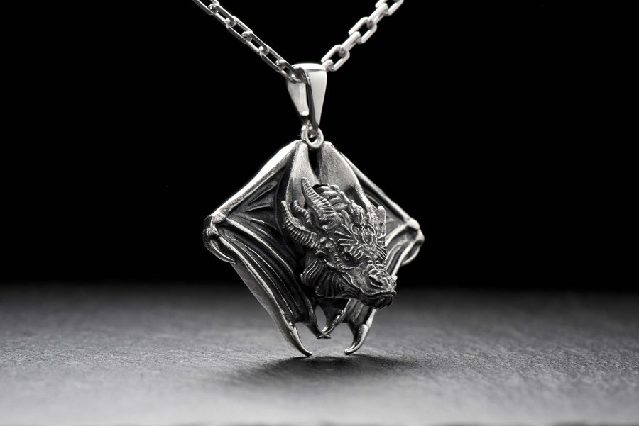 Sterling Silver Mighty Dragon Pendant, Dragon Jewelry, Handmade Dragon Pendant, Fantasy Lovers Gift, Dragons Lovers Necklace, Men's Gift __etsy:4365700764