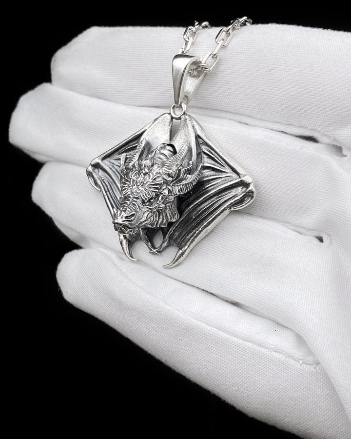 Sterling Silver Mighty Dragon Pendant, Dragon Jewelry, Handmade Dragon Pendant, Fantasy Lovers Gift, Dragons Lovers Necklace, Men's Gift __etsy:4365700764