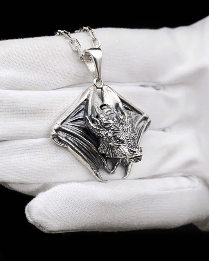 Sterling Silver Mighty Dragon Pendant, Dragon Jewelry, Handmade Dragon Pendant, Fantasy Lovers Gift, Dragons Lovers Necklace, Men's Gift __etsy:4365700764