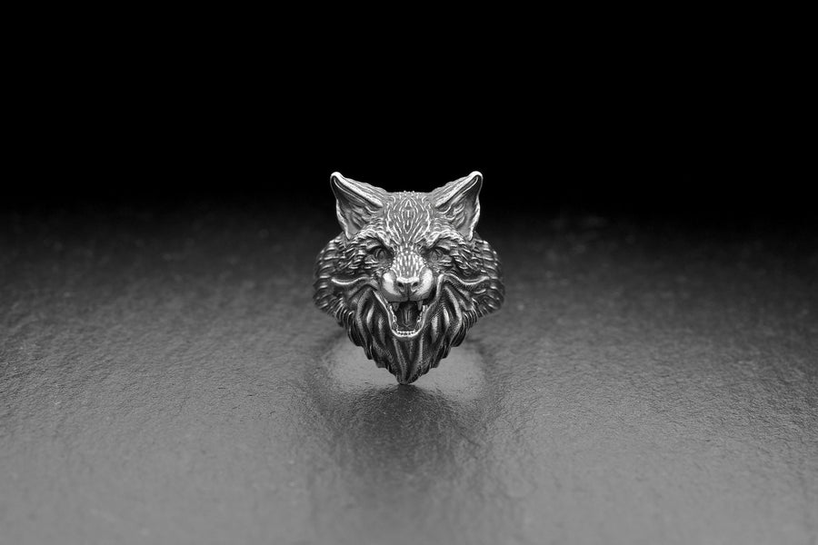 fox ring	fox head ring	ring fuchs	silver fox ring	sterling silver fox	fox jewelry __etsy:4450747437
