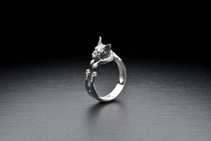 silver ring	dog ring	gift for him	dog lover	dog gift	jewelry	Ring French Bulldog