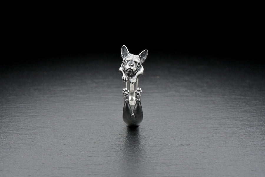 silver ring	dog ring	gift for him	dog lover	dog gift	jewelry	Ring French Bulldog