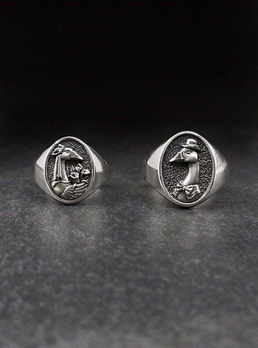 Sterling Silver Goose Signet Ring: Handmade Bird Jewelry