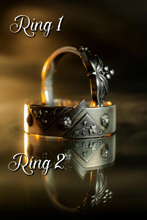 Sterling Silver Gothic Wedding Ring Set: Floral Medieval Jewelry __etsy:7377119822
