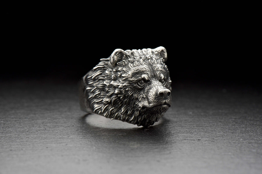 men's gift	animal jewelry	animal ring	silver ring	men gift	silver lion	bear silver ring	forest jewelry	bear's ring	bear jewelry	bear art	bear head ring	grizzly bear __etsy:7237904720