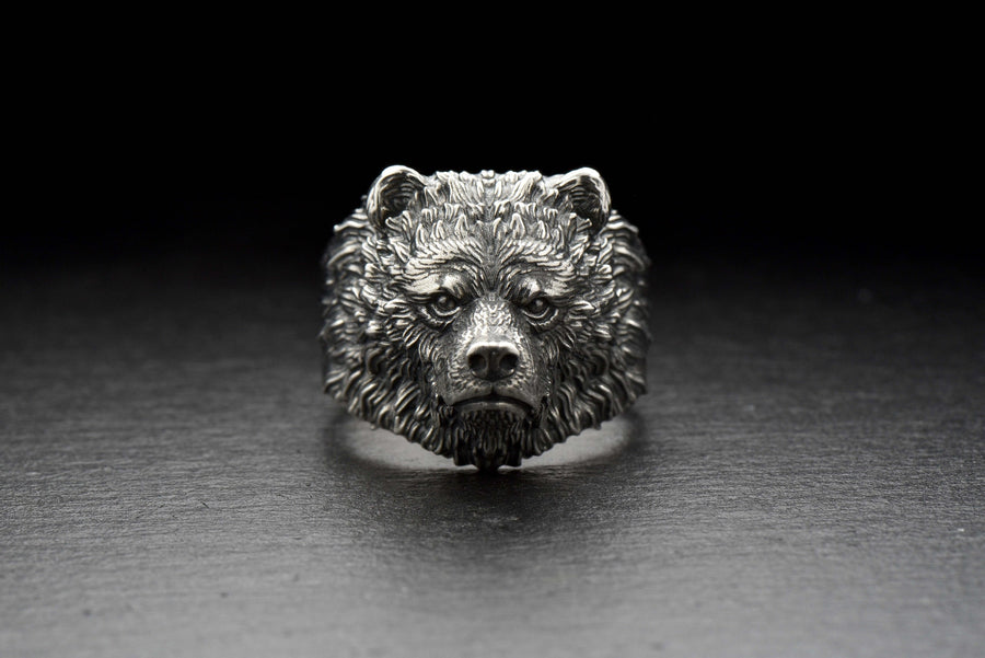 men's gift	animal jewelry	animal ring	silver ring	men gift	silver lion	bear silver ring	forest jewelry	bear's ring	bear jewelry	bear art	bear head ring	grizzly bear __etsy:7237904720