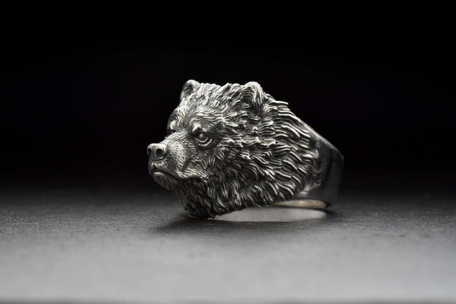 men's gift	animal jewelry	animal ring	silver ring	men gift	silver lion	bear silver ring	forest jewelry	bear's ring	bear jewelry	bear art	bear head ring	grizzly bear __etsy:7237904720