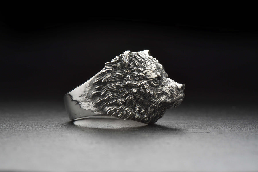 men's gift	animal jewelry	animal ring	silver ring	men gift	silver lion	bear silver ring	forest jewelry	bear's ring	bear jewelry	bear art	bear head ring	grizzly bear __etsy:7237904720