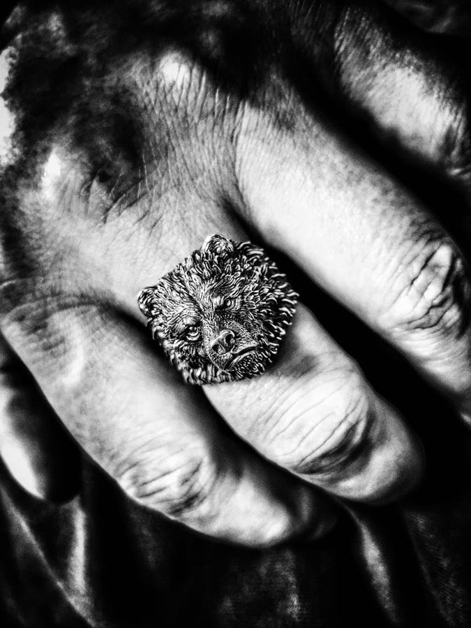 men's gift	animal jewelry	animal ring	silver ring	men gift	silver lion	bear silver ring	forest jewelry	bear's ring	bear jewelry	bear art	bear head ring	grizzly bear __etsy:7237904720
