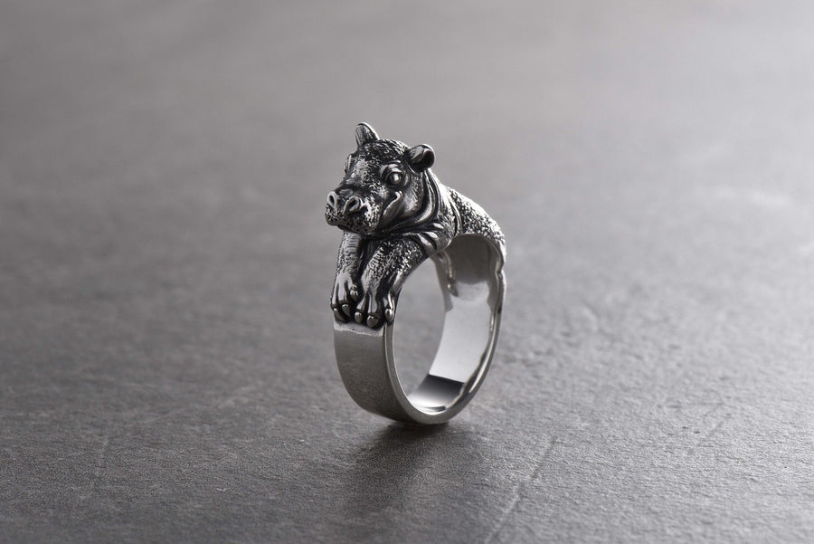 Sterling Silver Hippo Ring: Animal Totem Jewelry __etsy:7349634612