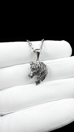 Sterling Silver Horse Head Pendant, Necklace Handmade, Animal Jewelry