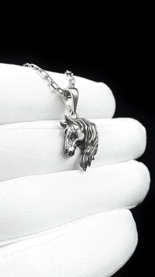 Sterling Silver Horse Head Pendant, Necklace Handmade, Animal Jewelry