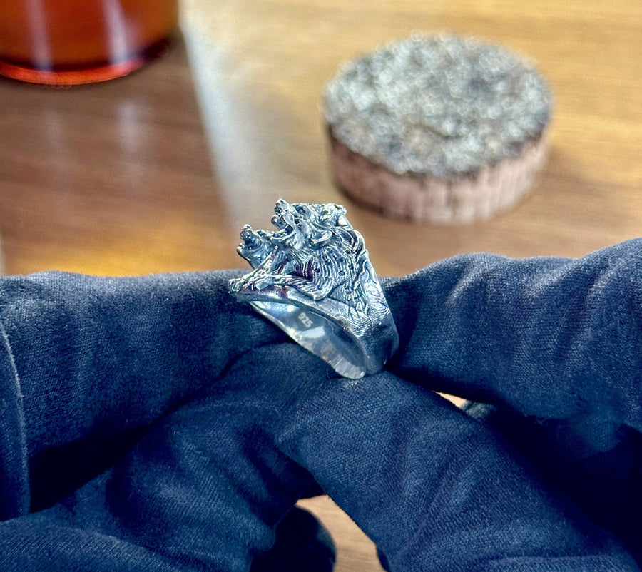 Sterling Silver Hyenas Ring, Animal Ring, Handmade Animal Jewelry, Hyenas Lovers Gift, Savannah Animal Ring, Savannah Lovers Gift
