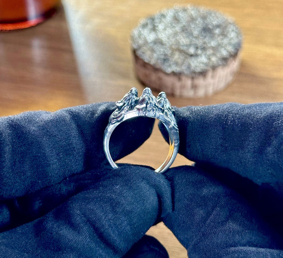 Sterling Silver Hyenas Ring, Animal Ring, Handmade Animal Jewelry, Hyenas Lovers Gift, Savannah Animal Ring, Savannah Lovers Gift