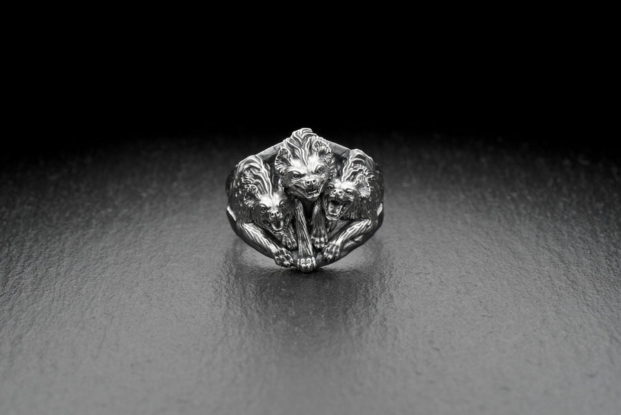 Sterling Silver Hyenas Ring, Animal Ring, Handmade Animal Jewelry, Hyenas Lovers Gift, Savannah Animal Ring, Savannah Lovers Gift